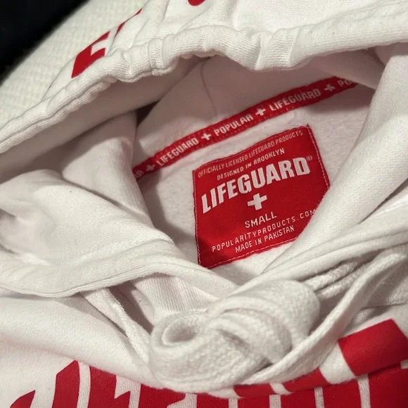 Lifeguard Officially Licensed Newport Beach CA Unisex White Red Hoodie EUC Small - Picture 10 of 12